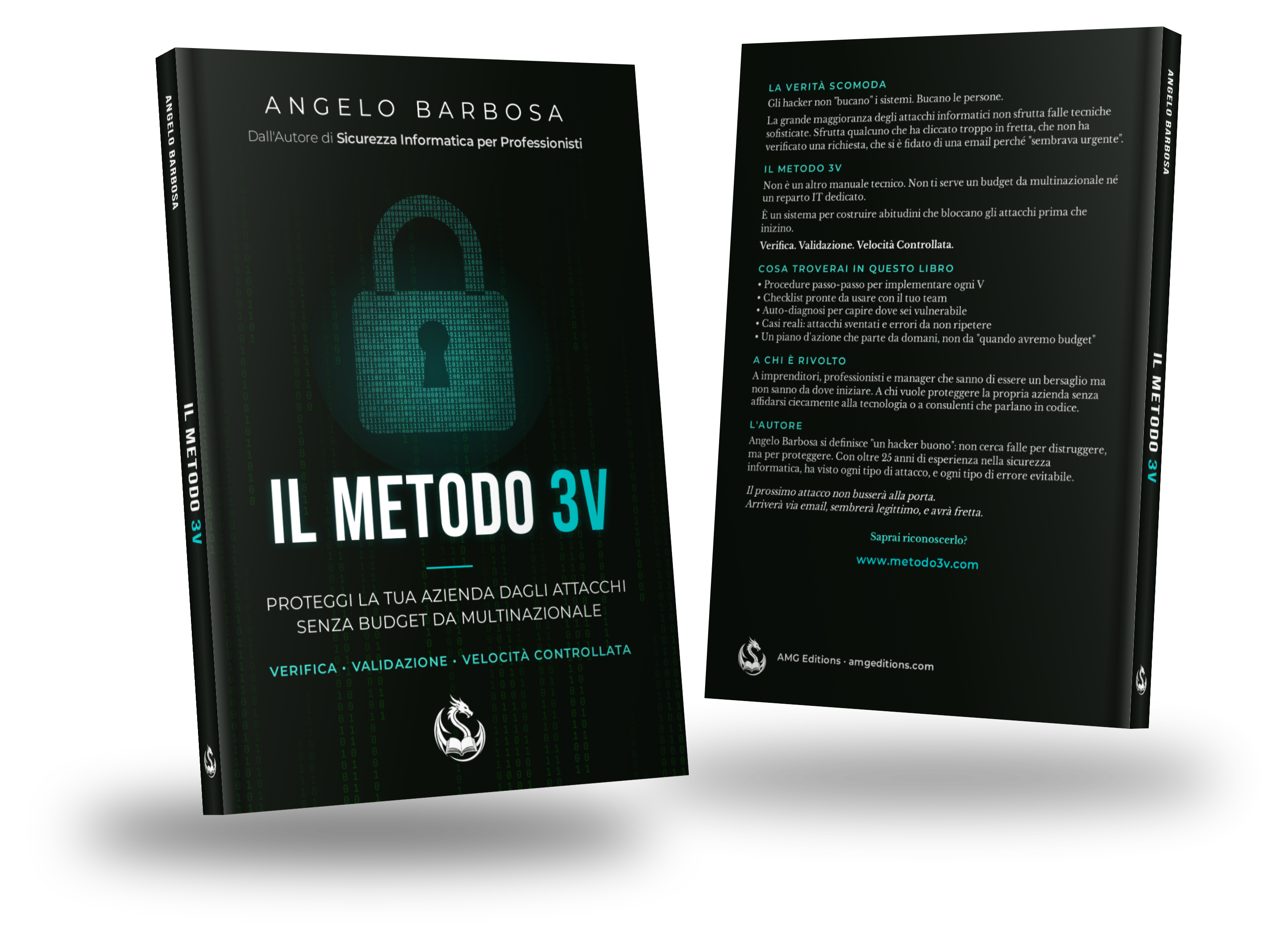 Due copie di Il Metodo 3V: il fronte e il retro con la quarta di copertina